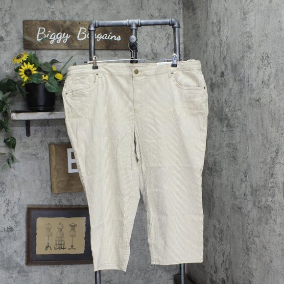 NWT CJ Banks Shaped Fit Mid Rise Pinstripe Jeans 9763 24W Brown / Ivory Stripe - Picture 1 of 6